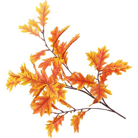 Hojas de roble artificiales de seda – ramas de alambre flexible – decoración natural de color naranja para arreglos florales y accesorios para el hogar. (1/5)