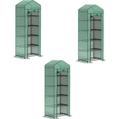 3er-Set gewächshaus mit Rolltür, Regale, winterfest Foliengewächshaus aus Stahl, Treibhaus für Balkon, Garten, Tomatenhaus 69 x 49 x 193 cm, Tomatengewächshaus für Tomaten, Gemüse, Blumen, Grün