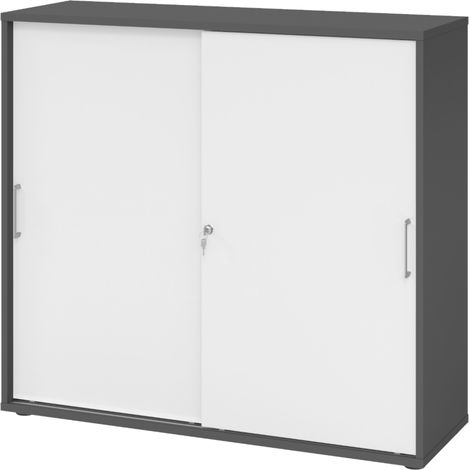 bümö Schiebetürenschrank office - 3 Ordnerhöhen   Graphit/Weiß