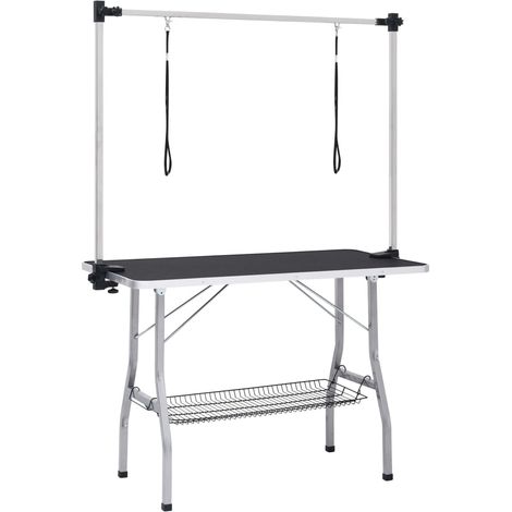Table de toilettage réglable de chiens avec 2 boucles et panier (1/5)