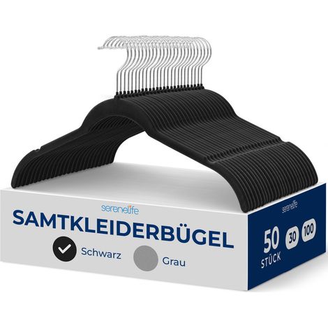 SereneLife Samt-Kleiderbügel 50er Set, rutschfest, Schwarz (1/5)