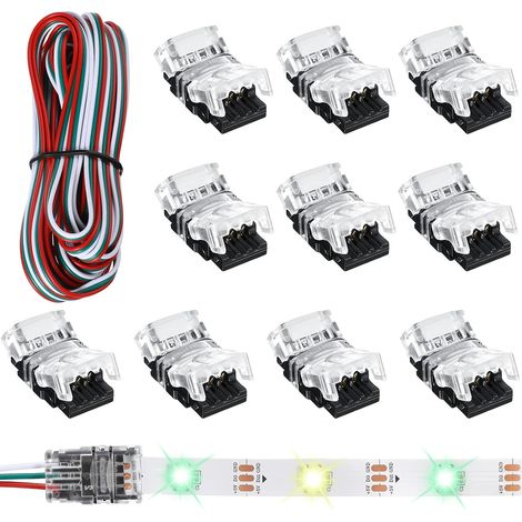 Connecteurs de Bande LED à 3 Broches Connecteurs de Bande Lumineuse LED 10 mm Borne de Connecteur de Bande LED pour WS2811 WS2812B SK6812 Bande LED sans Soudure,avecun cordon de 5 mètres de long(10 Pi (1/5)