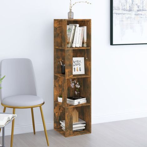 Armoire d'angle salon, Etagère de Rangement d'angle, Bibliothèque Style moderne Chêne fumé 33x33x132 cm Bois d'ingénierie HYB77034 (1/5)