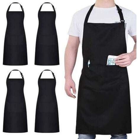 [JAMAIS UTILISÉ] Tabliers, Noir Tablier avec 2 Poches, Etanche Réglable Tablier pour Homme Femme,Tablier Cuisine Professionnel pour Cuisine, 4 Pack (1/4)