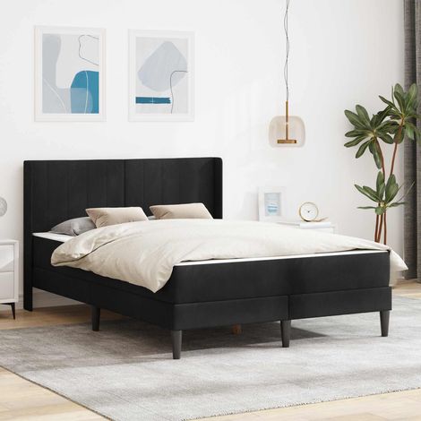 Bettgestell mit Matratze mit Kopfteil Schwarz 120 x 190 cm Samt
