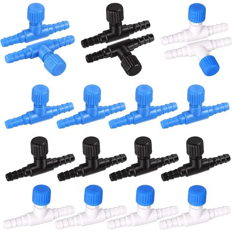 30 Pcs Aquarium Air Valve, Air Control Valve for Fish Tank, Adjustable Plastic Airline Valves for 3/16" Tubing, Aquarium Valves for Fish Tanks (Blue + White + Black)
