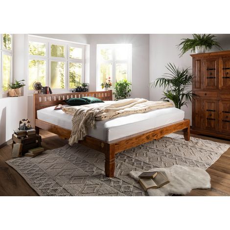 OXFORD 222 Letto matrimoniale in legno di acacia - laccato / miele 160x200 (1/4)