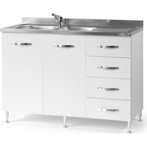 Sottolavello con cassetti 120 cm destro con lavello colore bianco frassinato
