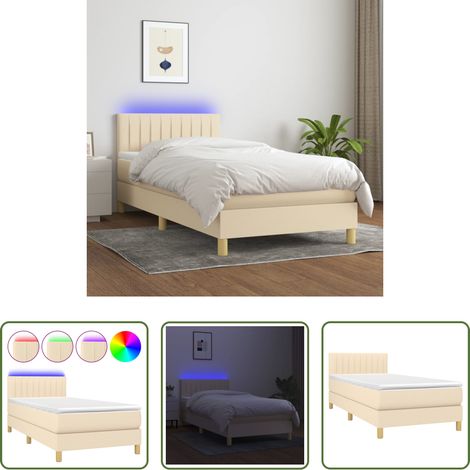 vidaXL Tête de lit réglable - Sommier à lattes de lit avec matelas LED Crème 80x200 cm Tissu (1/5)