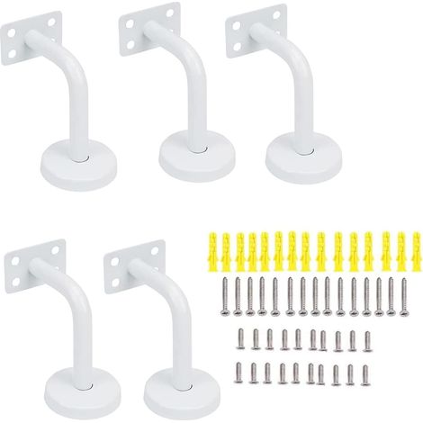5 Stück Edelstahl Handlaufhalterung für Holz- und Stahlhandläufe, 60 x 80 mm Stahlhalterung für Treppengeländer, Handlauf, Wandhalterung, Holzgeländer, Wandhalter, Zubehör (Flachweiß, 5 (1/4)