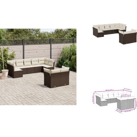 9-tlg. Garten-Sofagarnitur mit Kissen Braun Poly Rattan - Gartensofas - Outdoor Möbel - Gartenmöbelset - Lounge Set - Rattan Sofa (1/3)