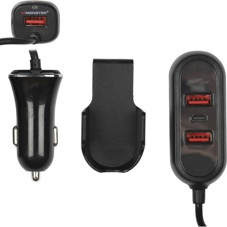 Chargeur voiture banquette arrière 4 en 1 câble 1m50 + 1 pince (1/5)