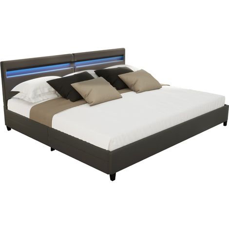 HOME DELUXE - LED Bett NUBE - Dunkelgrau, 200 x 200 cm - inkl. Lattenrost und Schubladen I Polsterbett Design Bett inkl. Beleuchtung Familienbett Bett LED-Bett Bett-Inklusive-Schubladen