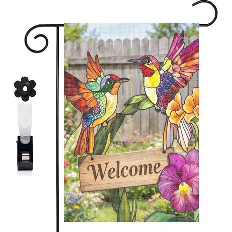 Bannière de cour ambiance naturelle et fleurs violettes 30 x 45 cm décoration maison de campagne (1/5)