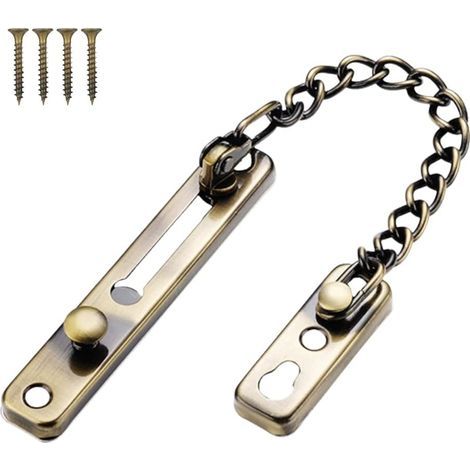 1 - Serrure De Chaîne - Acier Inoxydable - Verrouillage De Sécurité Avec Bouton Anti-intrusion Pour Portes Intérieures Et Extérieures Bronze 123x185mm (1/5)