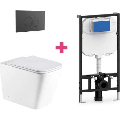 Hänge-WC PISA Komplett-Set weiß mit runder schwarzer Drückerplatte
