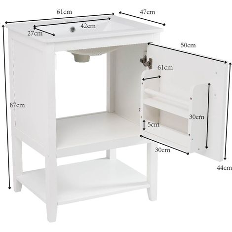 Meuble sous lavabo en et céramique de salle bain table toilette armoire sous-meuble blanc taille 60 cm avec couleur pour style (1/5)