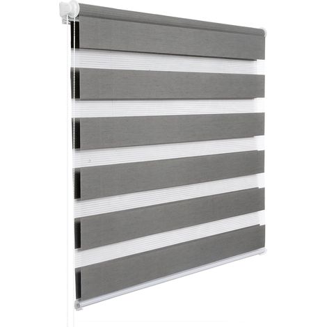 WOLTU Tenda a Rullo Doppio Oscurante per Interni Senza Foratura Avvolgibile Legno Grigio 110x150 cm