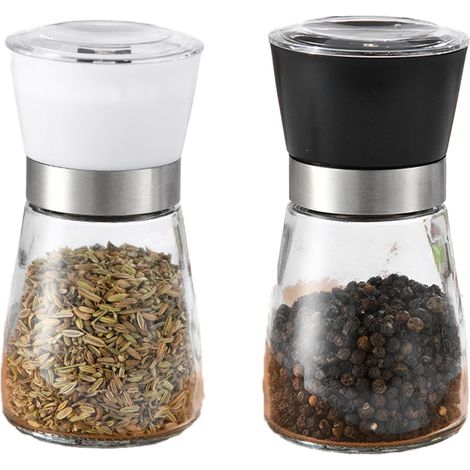 Moulin à Sel et Moulin à Poivre - Céramique Réglable - Acier Inoxydable Brossé et Verre BPA Libre - Pour Cuisine Maison ou Restaurant - Lot de 2 (1/5)