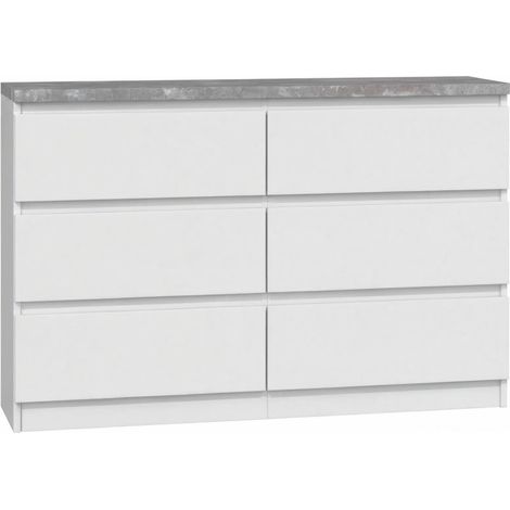 Kommode mit 6 Schubladen 140cm Sideboard Anrichte holz weiss beton Modern (1/4)