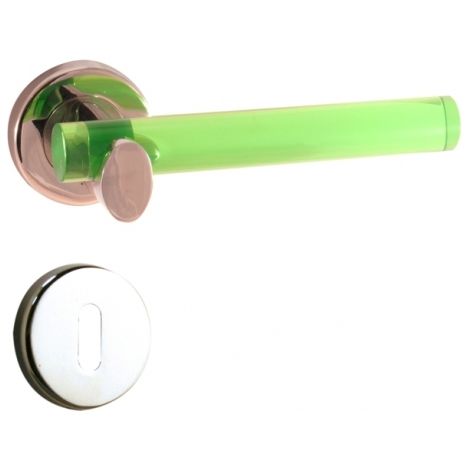 Ouvre&Déco – Poignée de porte droite VITAMINE – Métal acrylique translucide vert – Rosace ronde – Clé de confidentialité incluse