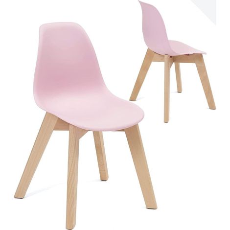 Ensemble de 2 chaises scandinaves pour filles, dossier en plastique souple, légères et durables, pieds en bois de hêtre naturel Juba (rose) (1/5)