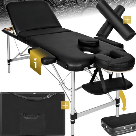 Table de massage portable pliante en aluminium et synthétique noir