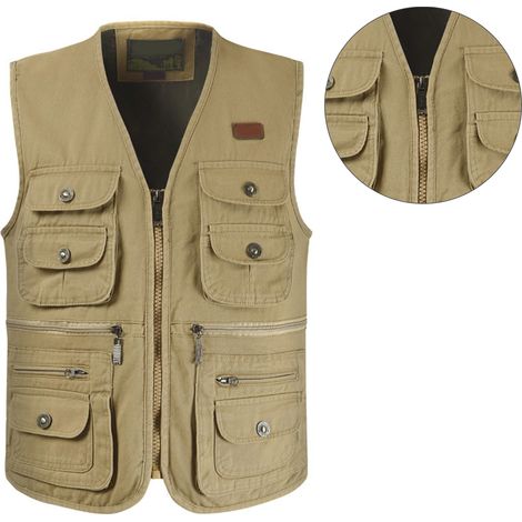 Veste de pêche et randonnée en coton respirante avec poches cargo, taille XL marron (1/5)