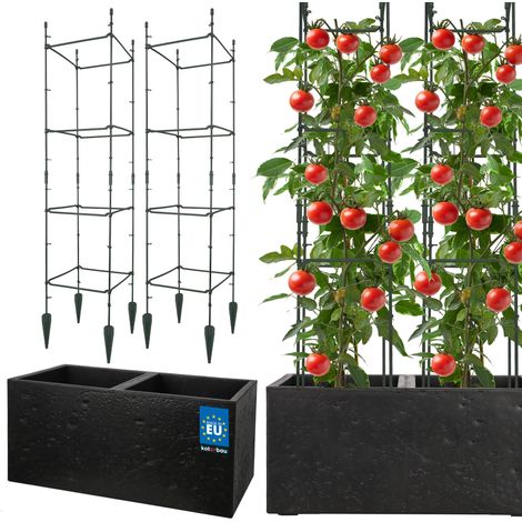 KOTARBAU® Pot de Fleur Exterieur, Pot de Plante, Treillis Plante Grimpante, Pot de Jardin, 77x39x37cm, Rectangulaire, Pot Effet Béton avec Bac Intérieur, Noir, Tuteur Tomate, 29x29x120cm, PVC (1/5)