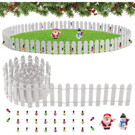 Accessoire de lutin de Noël, 90 x 5 cm, clôture miniature en bois, avec guirlande lumineuse décorative, clôture en bois, mini clôture en bois pour décoration miniature de fée, jardin, maison de poupée (1/5)