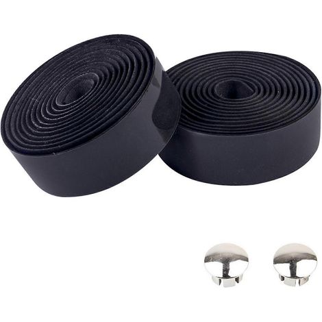 paire de ruban de guidon de vélo avec embouts, en mousse de caoutchouc élastique antidérapante, compatible avec la plupart des vélos.-Black