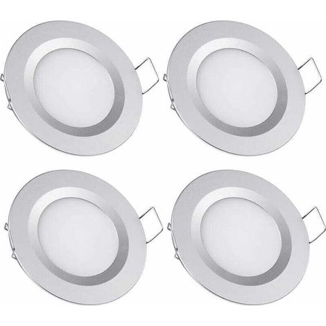 4 x Spot LED Encastrable 12V Trou 58-65mm 3W 3200K Plafonnier Encastré pour Camping-car Bateau Caravane Van Yacht Blanc chaud (Finition argentée)