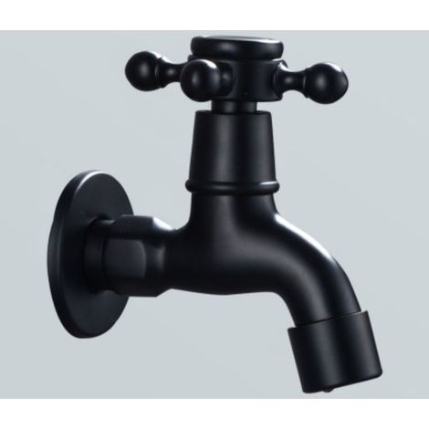 Robinet Vintage pour Eau Froide avec Monocommande Interface G1/2 - Robinet de Vadrouille Mural pour Lavabo Salle de Bain(Noir) (1/3)