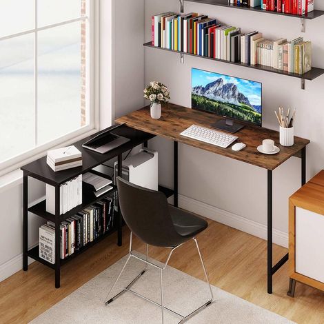 135x120 cm Bureau d'Angle Réversible Informatique pour Gaming et Télétravail, avec Étagères pour Chambre et Studio (1/5)