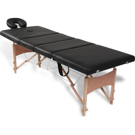 vidaXL Camilla de masaje plegable 4 zonas estructura de madera negra (1/2)