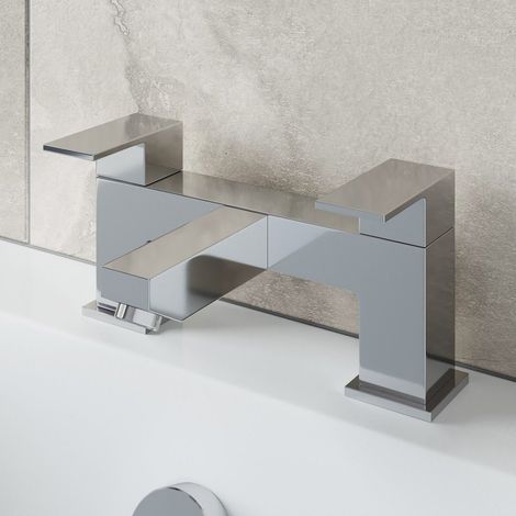 Bathroom Bath Filler Mixer Tap Square Brass Deck Mounted Chrome Lever Modern