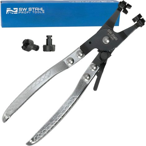 SW-Stahl 61760L Federschellen Zange I gerade Federbandschellen Zange arretierbar I Federschellen Aufnahme drehbar I Schlauchklemmenzange für Federbandschellen I Zange für Schlauchklemmen
