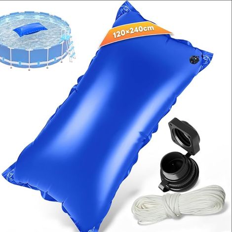 Flotteur Hivernage Piscine 120 x 240CM Coussin Hivernage Piscine Convient Piscines Rondes Rectangulaires Ballon Hivernage Piscine Hors Sol Valves Gonflage Doubles Cordes Kit Réparation (1/5)