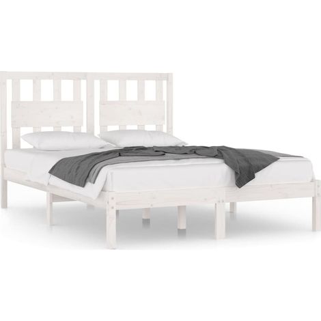 Lit double  Lit adulte  Cadre de lit sans matelas blanc bois massif 140x200 cm