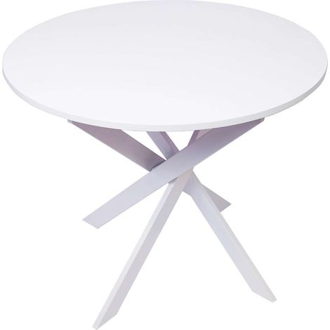 Mesa de comedor Faraján-01 de 90x90x77 cm con patas metálicas, fija, color blanco mate y blanco lacado mate (1/3)