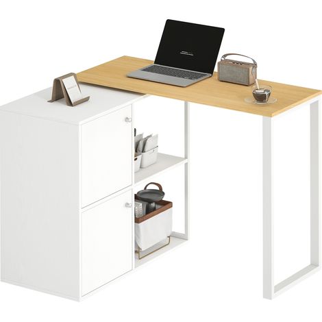 Bureau d'angle pivotant à 360° équipé de 2 caissons de rangement et 2 étagères ouvertes, salon), ton blanc., idéal pour les petits espaces (bureau, 150 x 40 x 75 cm (1/5)