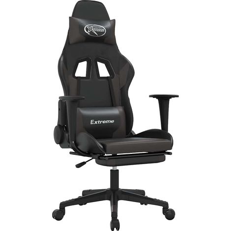 Chaise de jeu Chaise de Gaming de massage et repose-pied Noir et gris Similicuir (1/5)