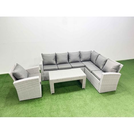 Fimous Rattan Garden Furniture Set 4 Pieces Outdoor Garden Sofa Oblong Coffee Table Set with Chair Light Grey Mixed (1/4)