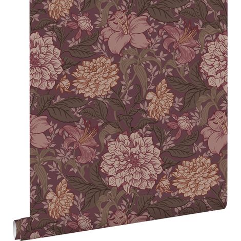 papier peint fleurs vintage violet foncé - ESTAhome (1/5)