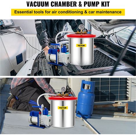 Pompe à vide 141 L/min chambre à vide 19 L avec pompe rotative à un étage 5 CFM 1/3 HP kit d'outils à air CVC pour stabiliser le bois, dégazer les silicones, les époxy, les huiles essentielles (1/5)