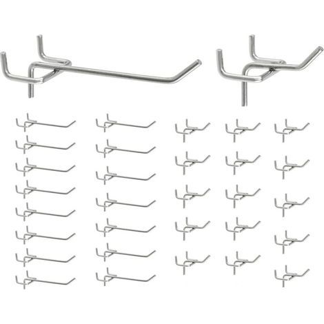 30 x Crochets Muraux Perforés, Crochets pour Panneau Perforé, Crochets Muraux pour Outils pour Présentoirs de Vente (5 cm, 10 cm) (1/5)