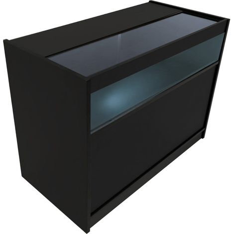 Schwarze LED-Ladentheke B1200 – Abschließbare Aufbewahrungseinheit I Glasvitrine