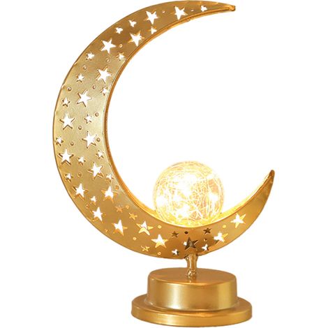 Lámpara nocturna de Eid Ramadan, lámpara de luna de hierro, guirnalda LED en forma de media luna (estilo musulmán)