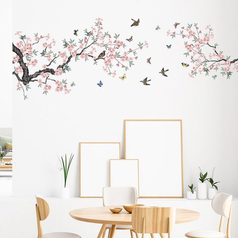 Stickers Muraux Fleurs de Cerisier Rose Autocollants Muraux Mural Stickers Branche Arbre pour Chambre Salon Mur (1/4)