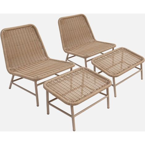 Set 2 poltrone da giardino con poggiapiedi in alluminio e corda